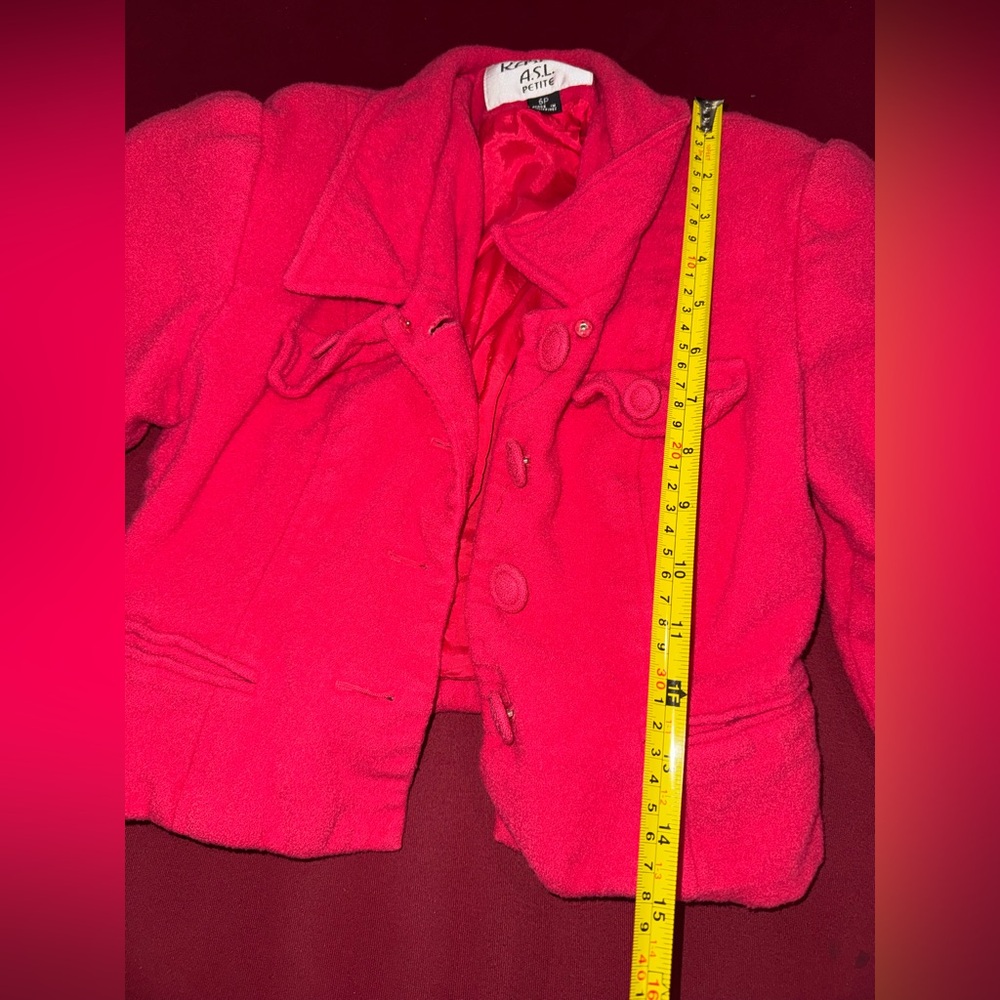 Vintage Petite Hot Pink 100% Wool Cropped Tailored Blazer - Picture 11 of 15